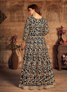 Blue Heavy Embroidered Designer Velvet Anarkali Suit fashionandstylish.myshopify.com