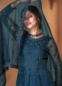Blue Heavy Embroidered Gown Style Anarkali Suit fashionandstylish.myshopify.com