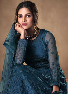 Blue Heavy Embroidered Gown Style Anarkali Suit fashionandstylish.myshopify.com
