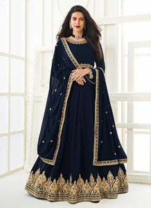 Blue Heavy Embroidered Gown Style Anarkali fashionandstylish.myshopify.com