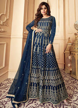 Load image into Gallery viewer, Blue Heavy Embroidered High Slit Style Anarkali fashionandstylish.myshopify.com
