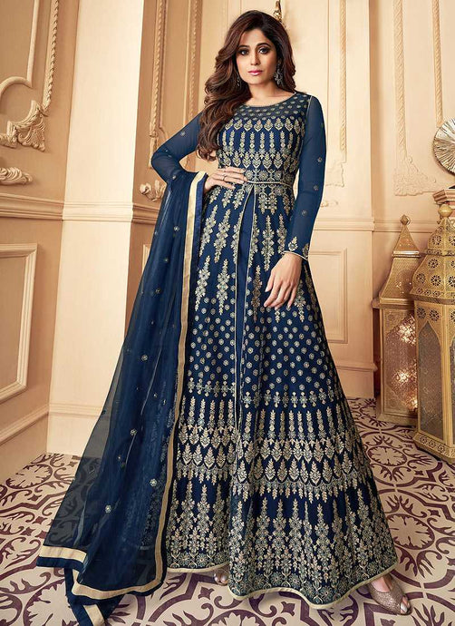 Blue Heavy Embroidered High Slit Style Anarkali fashionandstylish.myshopify.com