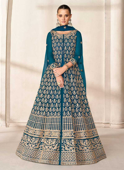 Blue Heavy Embroidered High Slit Style Anarkali fashionandstylish.myshopify.com