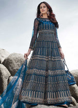 Load image into Gallery viewer, Blue Heavy Embroidered Kalidar Lehenga/ Pant Style Anarkali fashionandstylish.myshopify.com
