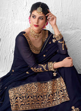Load image into Gallery viewer, Blue Heavy Embroidered Lehenga Style Anarkali Suit fashionandstylish.myshopify.com
