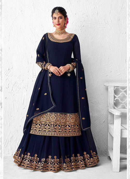 Blue Heavy Embroidered Lehenga Style Anarkali Suit fashionandstylish.myshopify.com