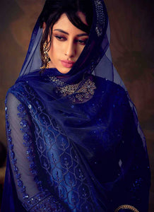 Blue Heavy Embroidered Net Sharara Style Suit fashionandstylish.myshopify.com
