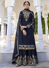 Load image into Gallery viewer, Blue Heavy Embroidered Sharara Style Suit fashionandstylish.myshopify.com

