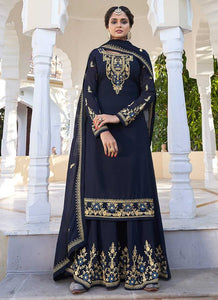 Blue Heavy Embroidered Sharara Style Suit fashionandstylish.myshopify.com