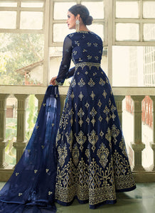 Blue Heavy Embroidered Slit Style Anarkali