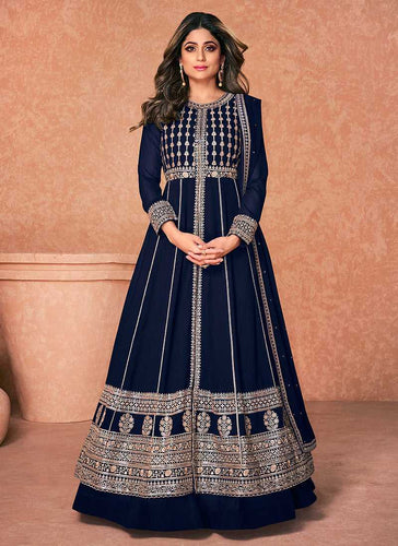 Blue Heavy Embroidered Slit Style Anarkali Lehenga fashionandstylish.myshopify.com