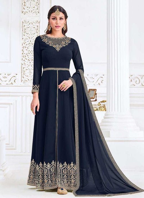 Blue Heavy Embroidered Slit Style Anarkali Suit fashionandstylish.myshopify.com