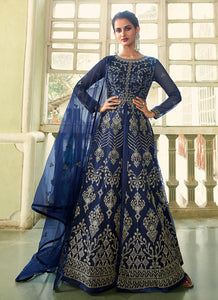 Blue Heavy Embroidered Slit Style Anarkali
