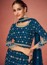 Load image into Gallery viewer, Blue Heavy Embroidered Stylish Sharara Suit

