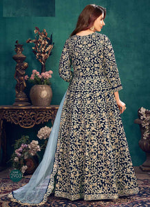 Blue Heavy Embroidered Stylish Velvet Anarkali Suit fashionandstylish.myshopify.com