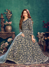 Load image into Gallery viewer, Blue Heavy Embroidered Stylish Velvet Anarkali Suit fashionandstylish.myshopify.com
