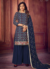 Load image into Gallery viewer, Blue Mirror Embroidered Sharara Style Suit fashionandstylish.myshopify.com
