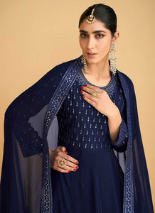 Blue Sequin Embroidered Designer Kalidar Anarkali fashionandstylish.myshopify.com
