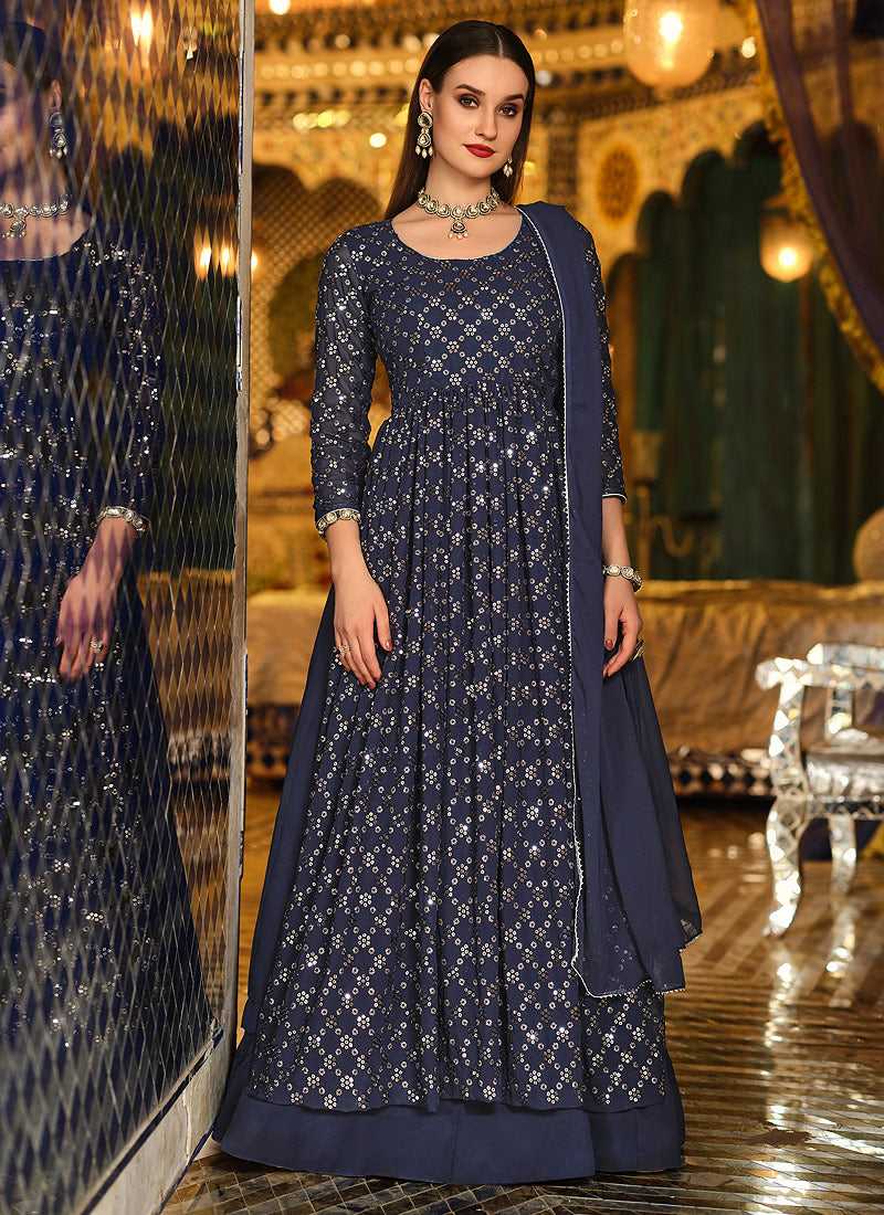 Blue Sequin Embroidered Lehenga Style Anarkali fashionandstylish.myshopify.com