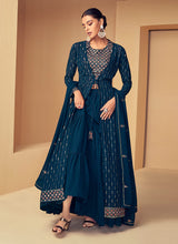 Load image into Gallery viewer, Blue Sequins Embroidered Jacket Style Designer Suit
