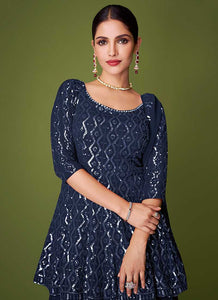 Blue Sequins Embroidered Lehenga Style Designer Suit fashionandstylish.myshopify.com