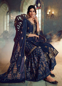 Blue Silk Work Printed Gharara Style Suit fashionandstylish.myshopify.com