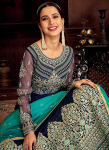 Blue and Gold Embroidered Kalidar Designer Anarkali Suit fashionandstylish.myshopify.com