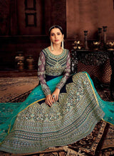 Load image into Gallery viewer, Blue and Gold Embroidered Kalidar Designer Anarkali Suit fashionandstylish.myshopify.com
