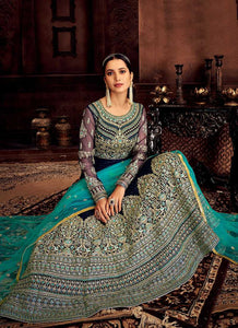 Blue and Gold Embroidered Kalidar Designer Anarkali Suit fashionandstylish.myshopify.com