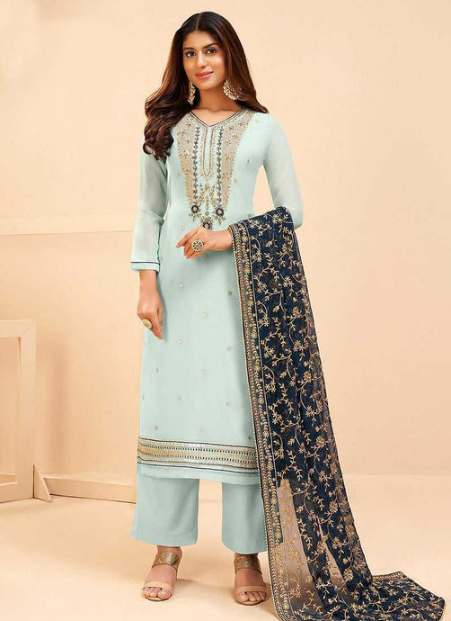 Blue and Gold Embroidered Pant Style Suit fashionandstylish.myshopify.com