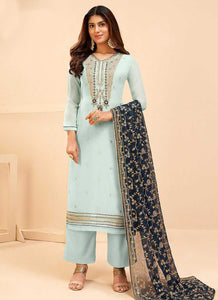 Blue and Gold Embroidered Pant Style Suit fashionandstylish.myshopify.com