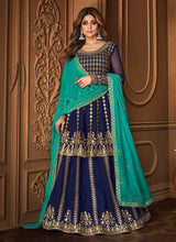 Load image into Gallery viewer, Blue and Gold Heavy Embroidered Festive Wear Lehenga fashionandstylish.myshopify.com

