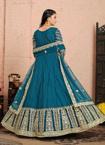 Blue and Gold Heavy Embroidered Kalidar Anarkali Suit fashionandstylish.myshopify.com