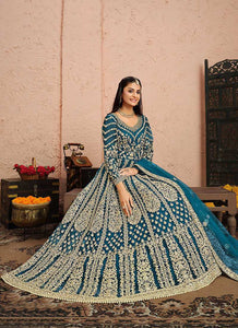 Blue and Gold Heavy Embroidered Kalidar Anarkali Suit fashionandstylish.myshopify.com