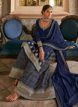 Load image into Gallery viewer, Blue and Gold Heavy Embroidered Stylish Palazzo Suit fashionandstylish.myshopify.com
