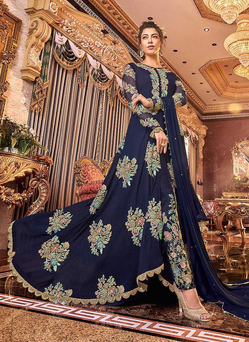 Blue and Gold heavy Embroidered Anarkali fashionandstylish.myshopify.com