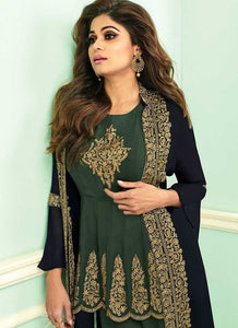 Blue and Green Heavy Embroidered Jacket Style Plazzo Suit fashionandstylish.myshopify.com