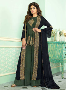 Blue and Green Heavy Embroidered Jacket Style Plazzo Suit fashionandstylish.myshopify.com
