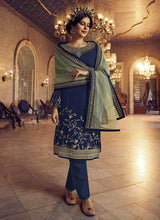Load image into Gallery viewer, Blue and Green Heavy Embroidered Lehenga/ Pant Style Suit fashionandstylish.myshopify.com
