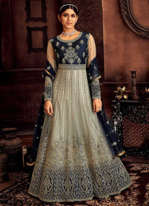 Blue and Grey Embroidered Kalidar Designer Anarkali Suit fashionandstylish.myshopify.com