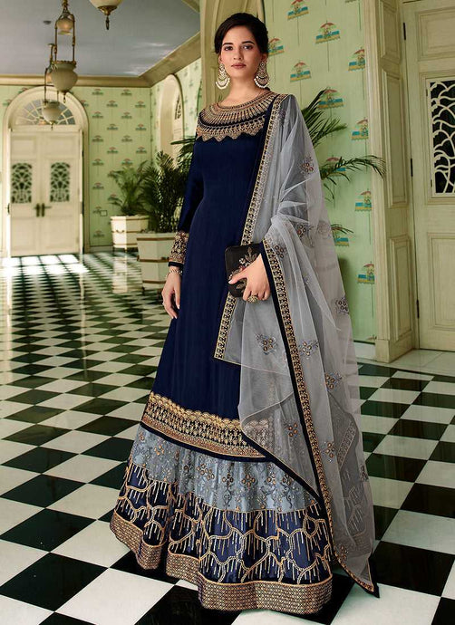 Blue and Grey Heavy Embroidered Lehenga/ Pant Style Suit fashionandstylish.myshopify.com