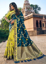Load image into Gallery viewer, Blue and Light Green Embroidered Bollywood Style Saree fashionandstylish.myshopify.com

