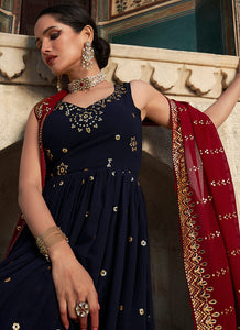 Blue and Maroon Sequin Embroidered Anarkali