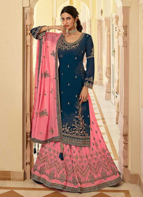 Blue and Pink Designer Heavy Embroidered Lehenga fashionandstylish.myshopify.com