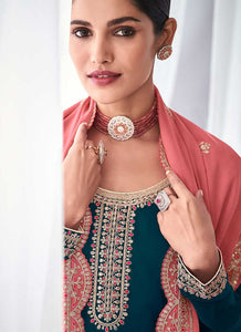 Blue and Pink Embroidered Palazzo Suit fashionandstylish.myshopify.com