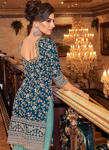 Blue and Sea Green Embroidered Sharara Style Suit fashionandstylish.myshopify.com
