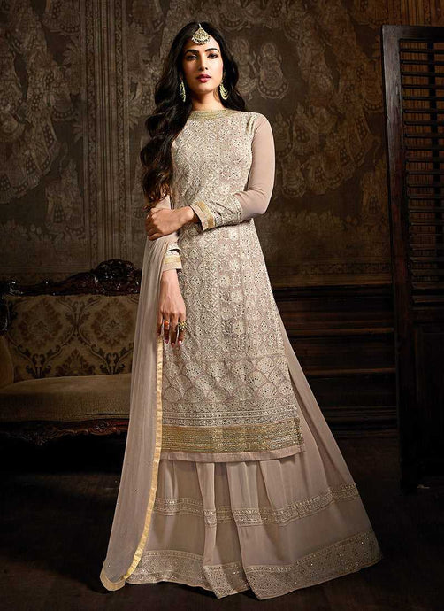 Blush Nude Embroidered Lehenga Style Sharara Suit fashionandstylish.myshopify.com