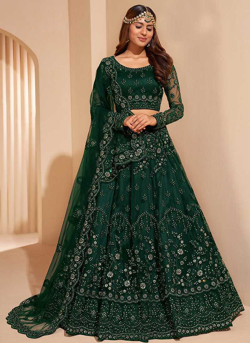 Bottle Green Floral Embroidered Stylish Lehenga Choli Fashneo Bottle Green Floral Embroidered Stylish Lehenga Choli Fashneo