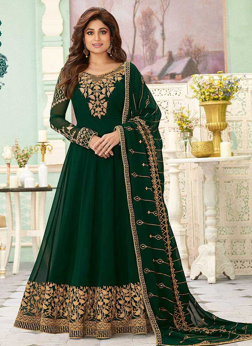 Bottle Green Heavy Embroidered Floor touch Anarkali fashionandstylish.myshopify.com