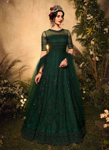 Bottle Green Heavy Embroidered Gown Style Anarkali Suit fashionandstylish.myshopify.com